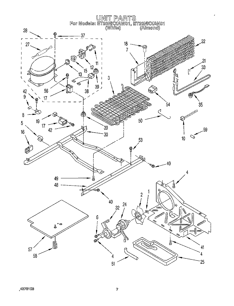 UNIT Diagram and Parts List for ET20NKXAN01  Whirlpool Refrigerator