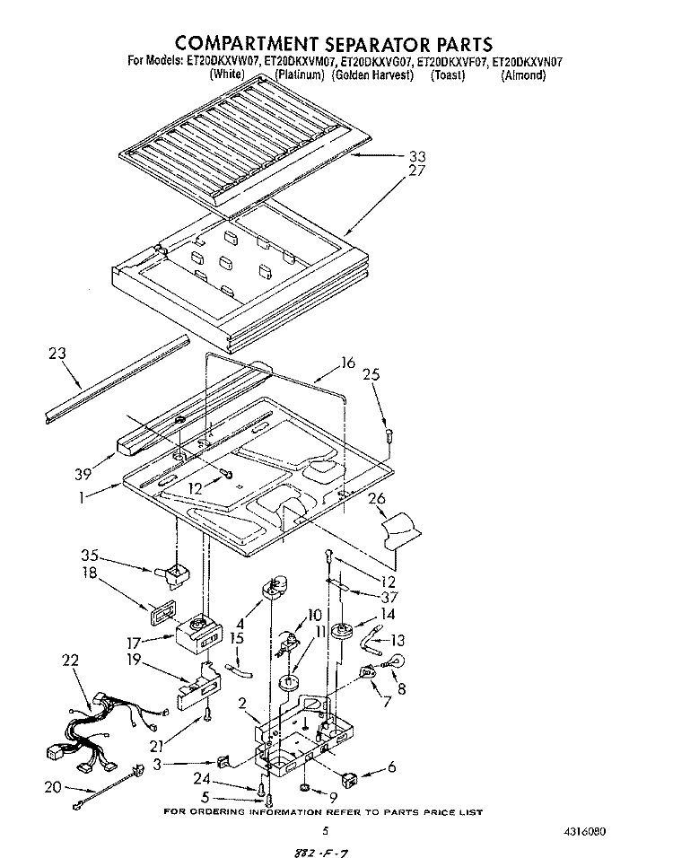 COMPARTMENT SEPARATOR Diagram and Parts List for ET20DKXVF07  Whirlpool Refrigerator