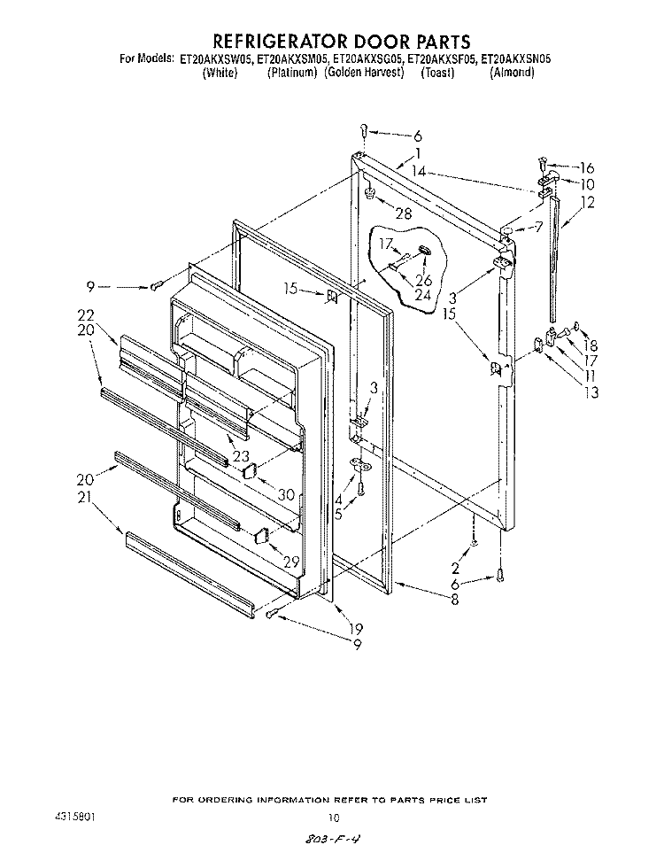 REFRIGERATOR DOOR , LIT/OPTIONAL Diagram and Parts List for ET20AKXSW05  Whirlpool Refrigerator