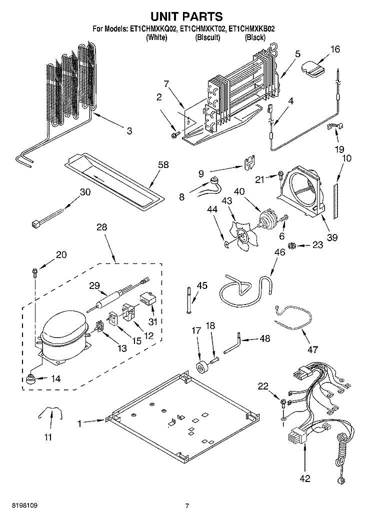 UNIT Diagram and Parts List for ET1CHMXKB02  Whirlpool Refrigerator