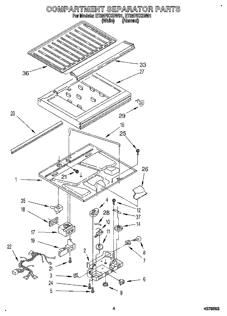 COMPARTMENT SEPARATOR Diagram and Parts List for ET25PKXBW01  Whirlpool Refrigerator