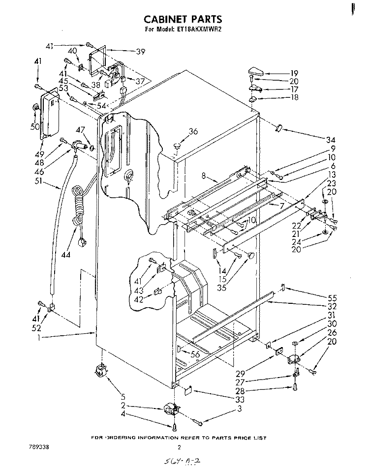 CABINET Diagram and Parts List for ET18AKXMWR2  Whirlpool Refrigerator