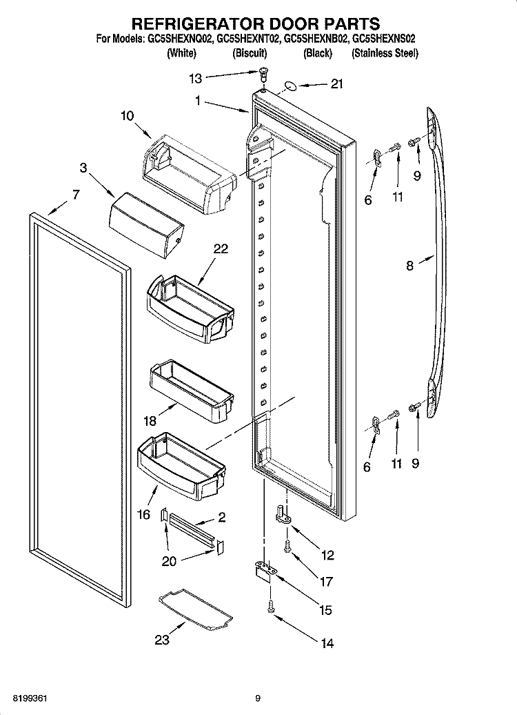 REFRIGERATOR DOOR PARTS Diagram and Parts List for GC5SHEXNT02  Whirlpool Refrigerator