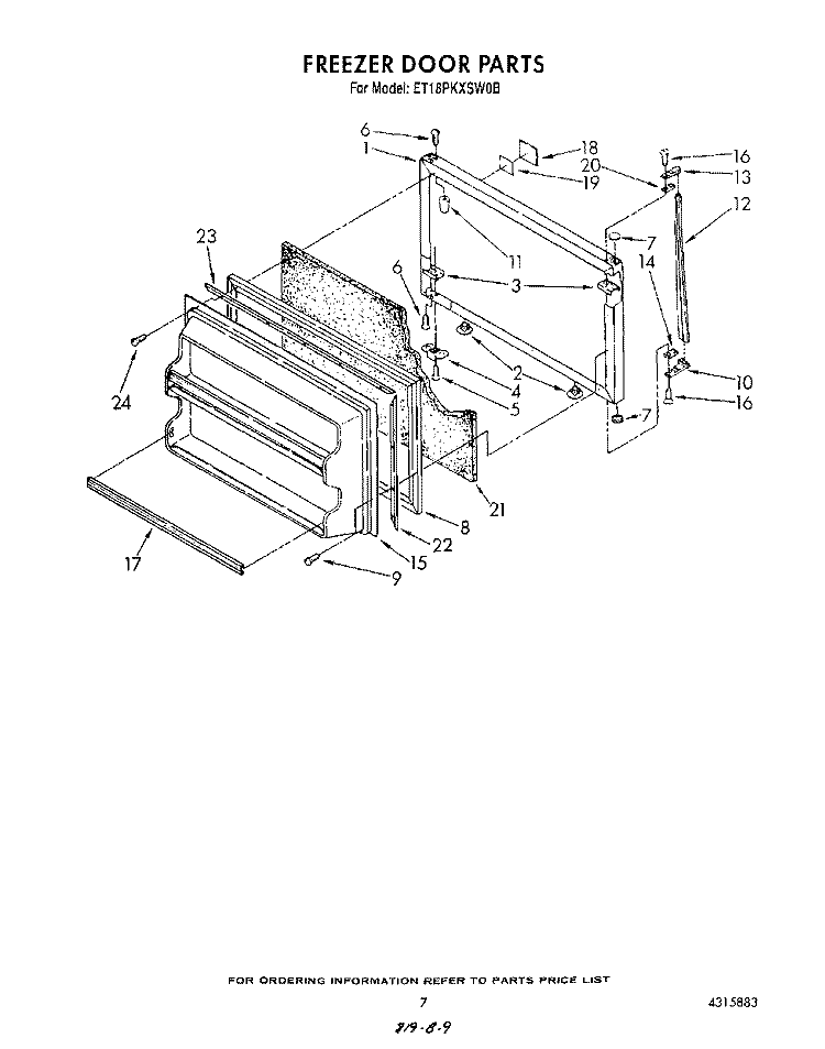 FREEZER DOOR Diagram and Parts List for ET18PKXSW0B  Whirlpool Refrigerator