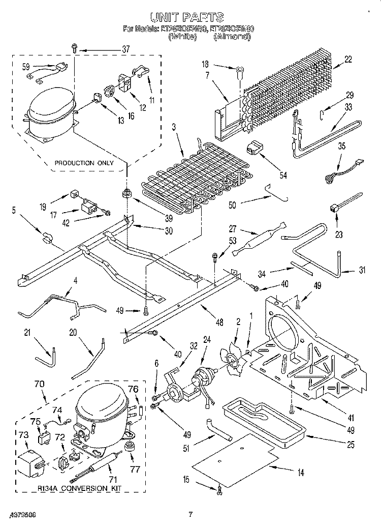 UNIT Diagram and Parts List for ET20ZKXBW00  Whirlpool Refrigerator