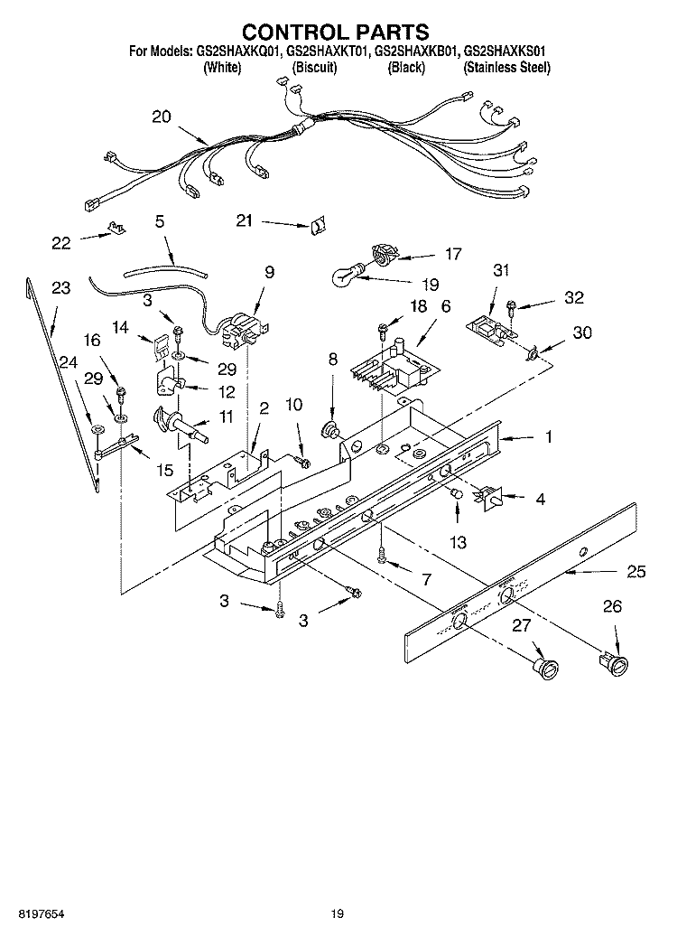 CONTROL Diagram and Parts List for GS2SHAXKT01  Whirlpool Refrigerator