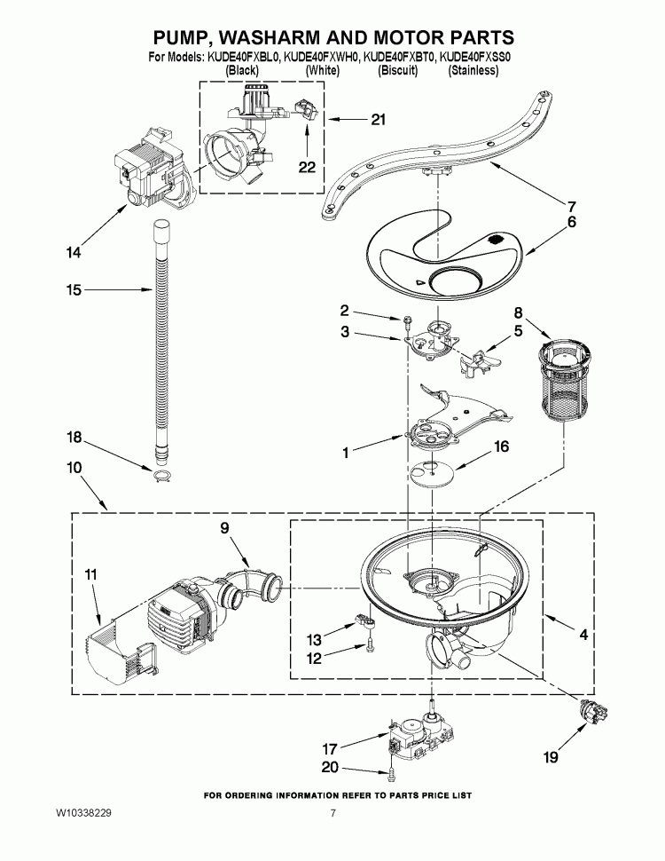 PUMP, WASHARM AND MOTOR PARTS Diagram and Parts List for  KitchenAid Dishwasher