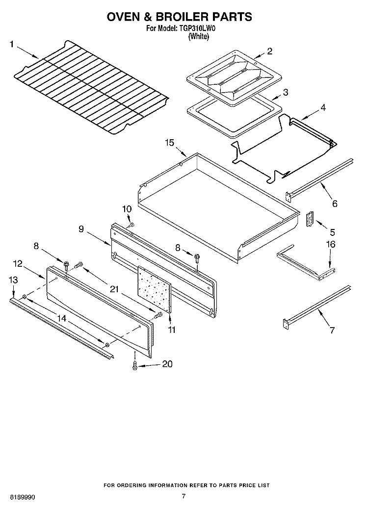 OVEN & BROILER Diagram and Parts List for TGP310LW0  Estate Range