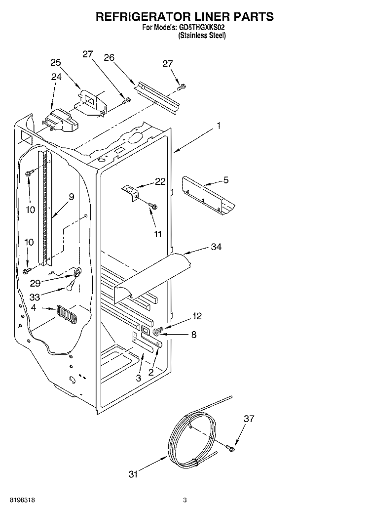 REFRIGERATOR LINER Diagram and Parts List for GD5THGXKS02  Whirlpool Refrigerator