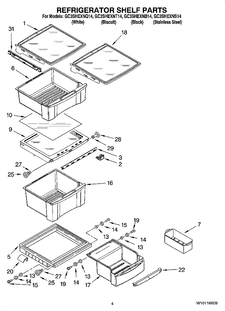 REFRIGERATOR SHELF PARTS Diagram and Parts List for GC3SHEXNB14  Whirlpool Refrigerator