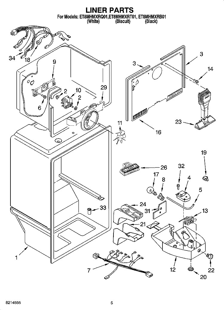 LINER PARTS Diagram and Parts List for ET8MHMXRT01  Whirlpool Refrigerator