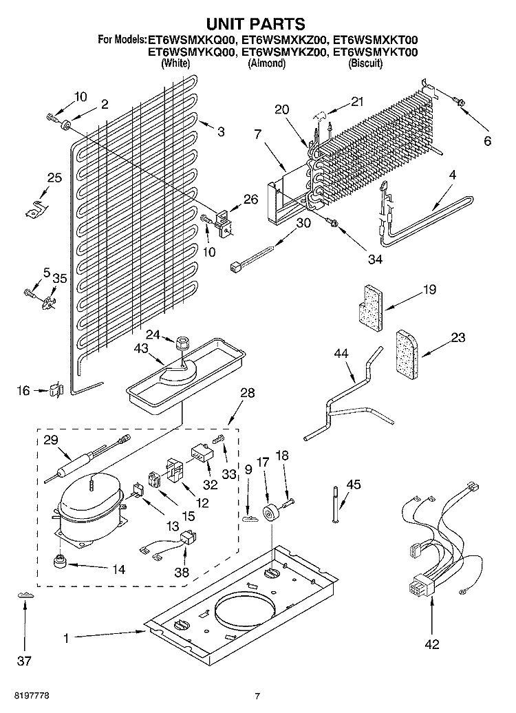 UNIT Diagram and Parts List for ET6WSMYKT00  Whirlpool Refrigerator