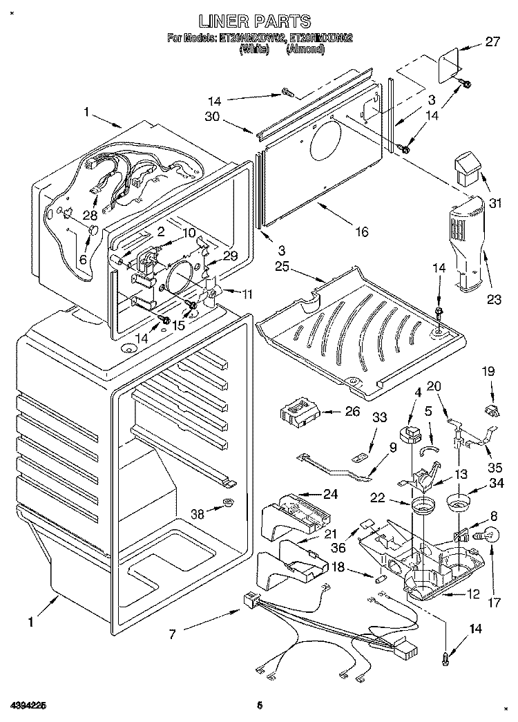 LINER Diagram and Parts List for ET20NMXDN02  Whirlpool Refrigerator