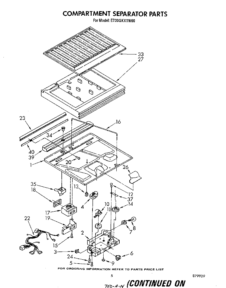 COMPARTMENT SEPARATOR Diagram and Parts List for ET20GKXTN00  Whirlpool Refrigerator