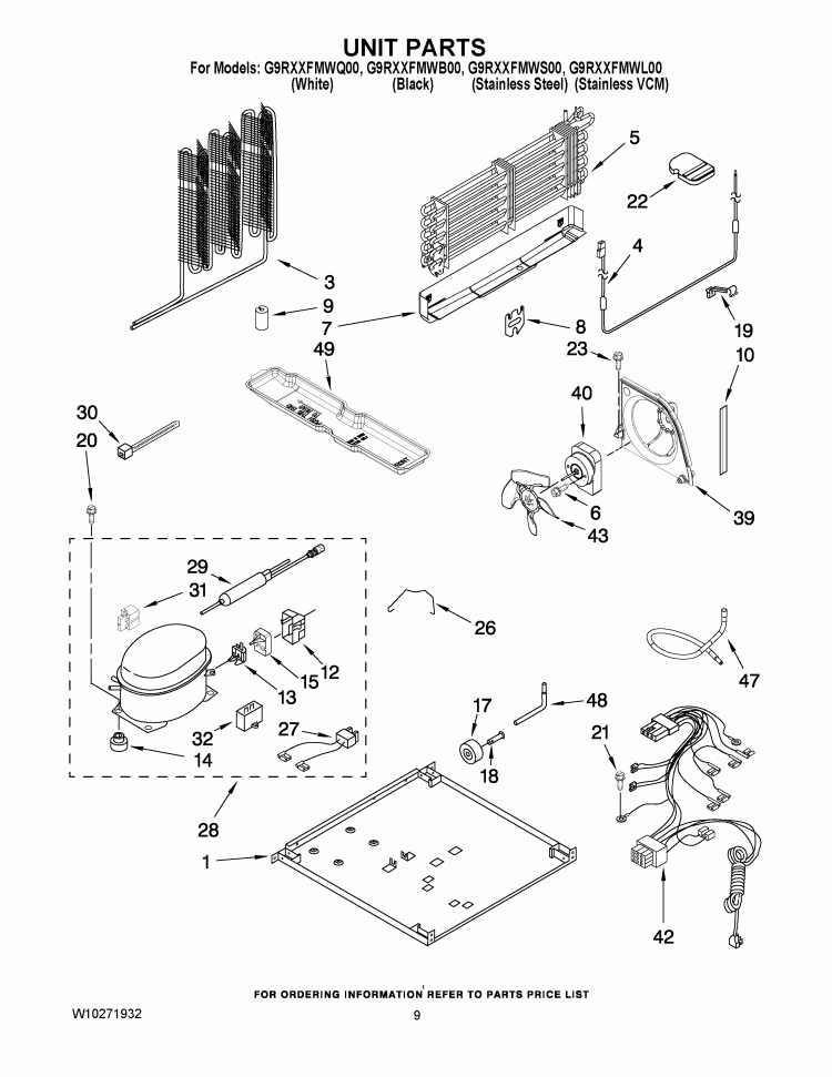 UNIT PARTS Diagram and Parts List for G9RXXFMWS00  Whirlpool Refrigerator