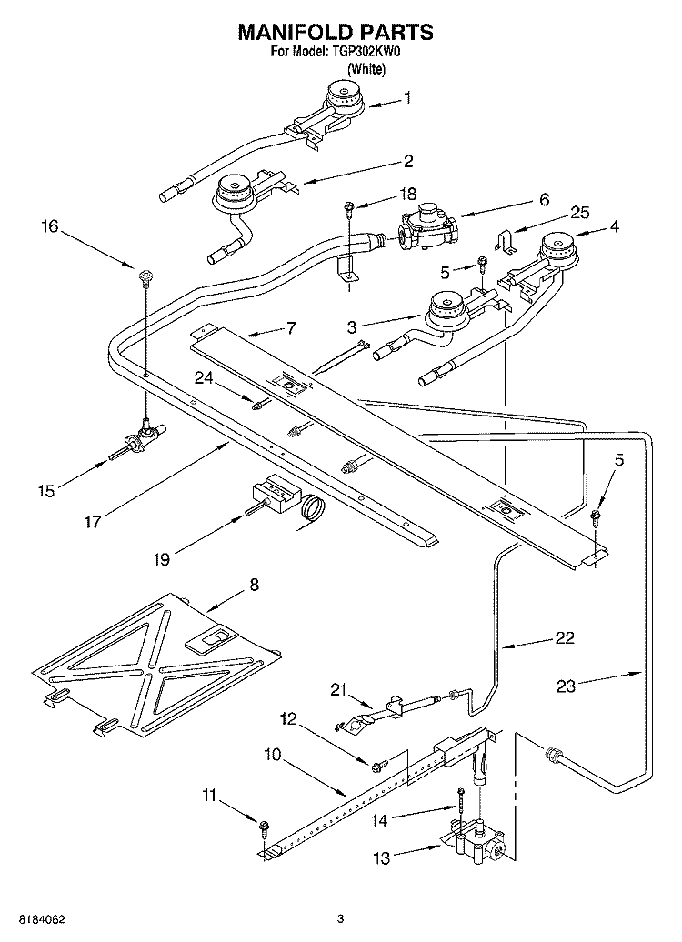 MANIFOLD Diagram and Parts List for TGP302KW0  Estate Range
