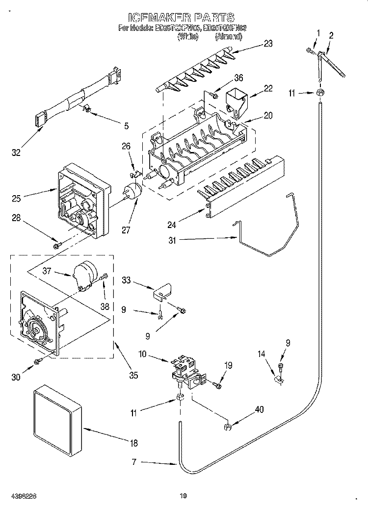 ICEMAKER, OPTIONAL Diagram and Parts List for ED25TQXFW03  Whirlpool Refrigerator