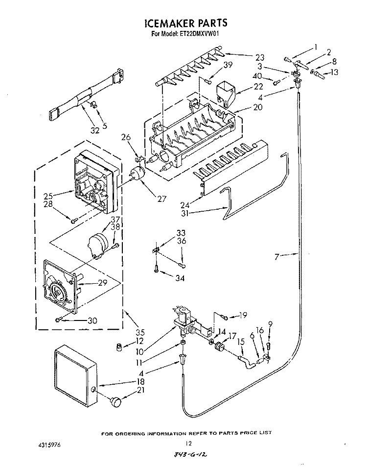 ICE MAKER Diagram and Parts List for ET22DMXVW01  Whirlpool Refrigerator