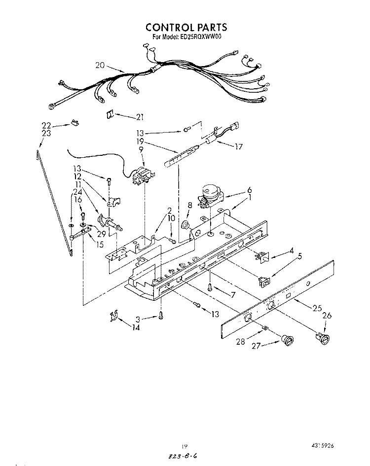 CONTROL Diagram and Parts List for ED25RQXWW00  Whirlpool Refrigerator