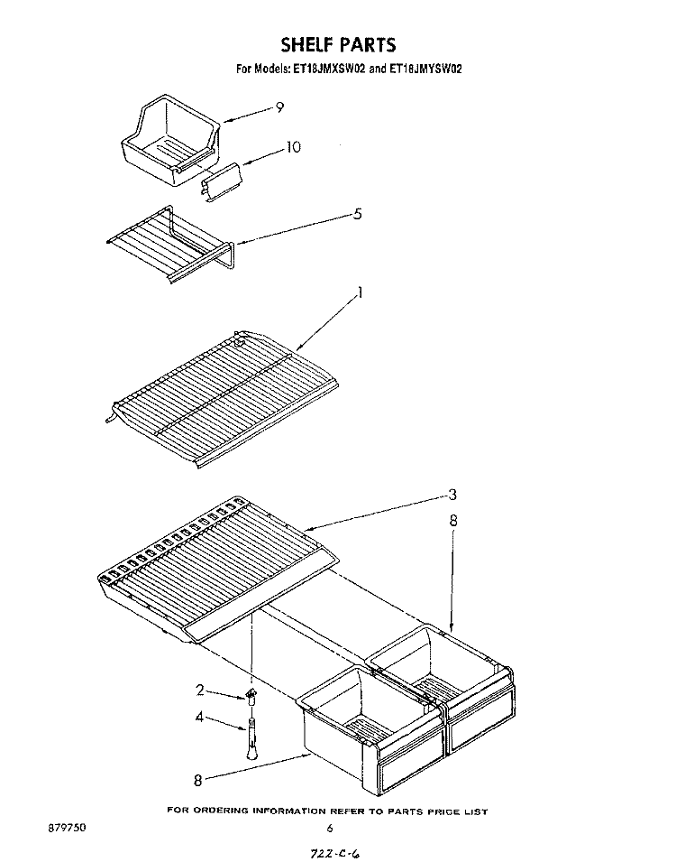 SHELF Diagram and Parts List for ET18JMYSF02  Whirlpool Refrigerator