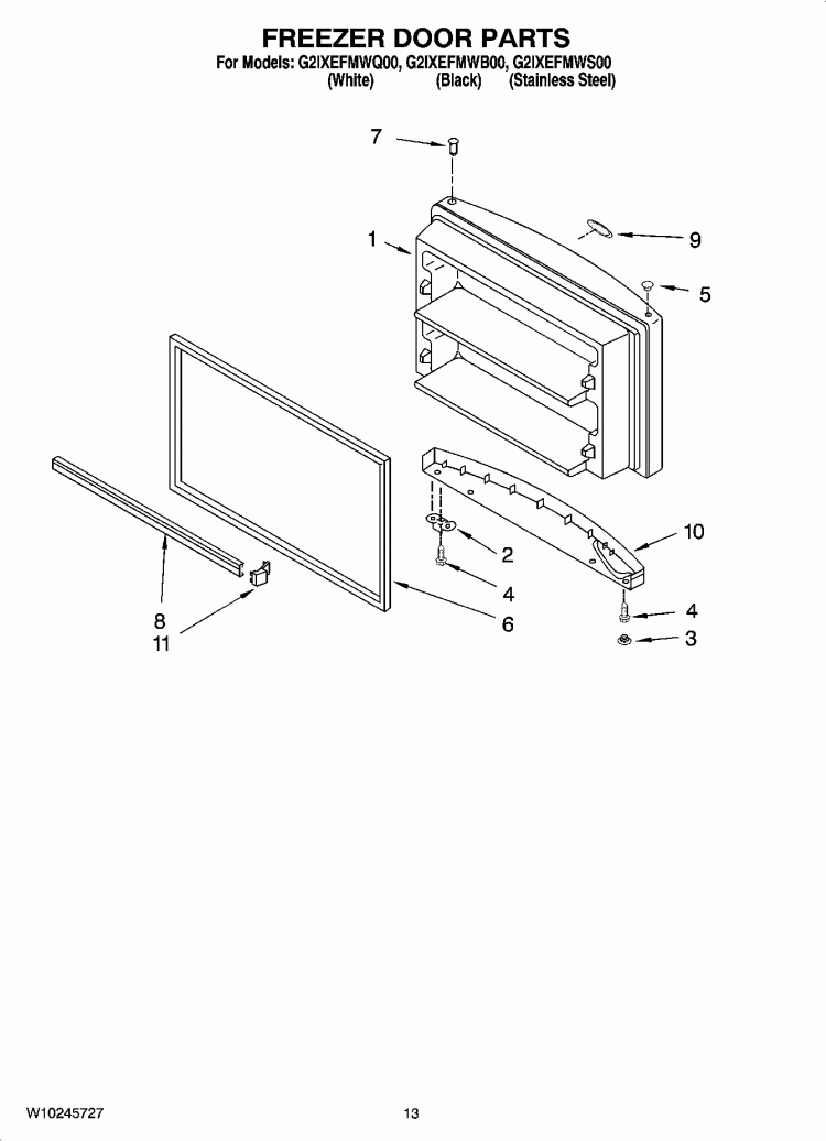 FREEZER DOOR PARTS Diagram and Parts List for G2IXEFMWQ00  Whirlpool Refrigerator