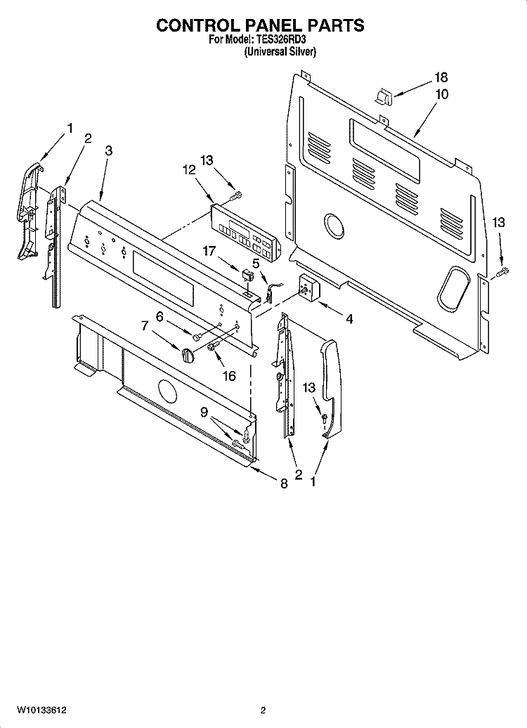 CONTROL PANEL PARTS Diagram and Parts List for TES326RD3  Estate Range