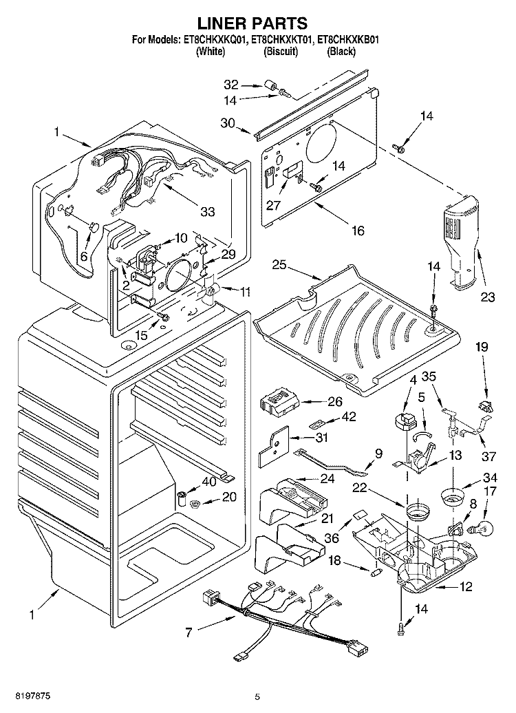 LINER Diagram and Parts List for ET8CHKXKB01  Whirlpool Refrigerator
