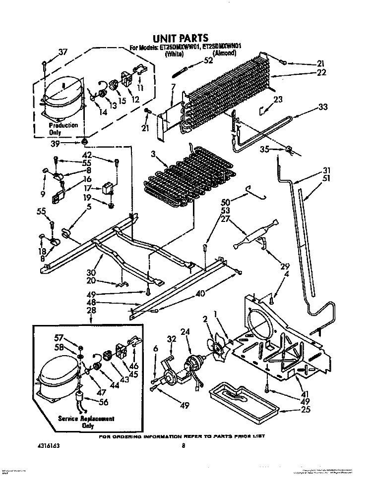 UNIT Diagram and Parts List for ET25DMXWW01  Whirlpool Refrigerator