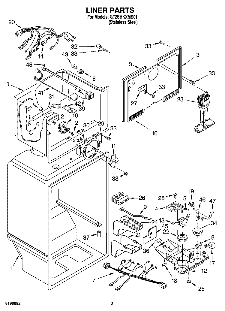 LINER PARTS Diagram and Parts List for GT2SHKXMS01  Whirlpool Refrigerator