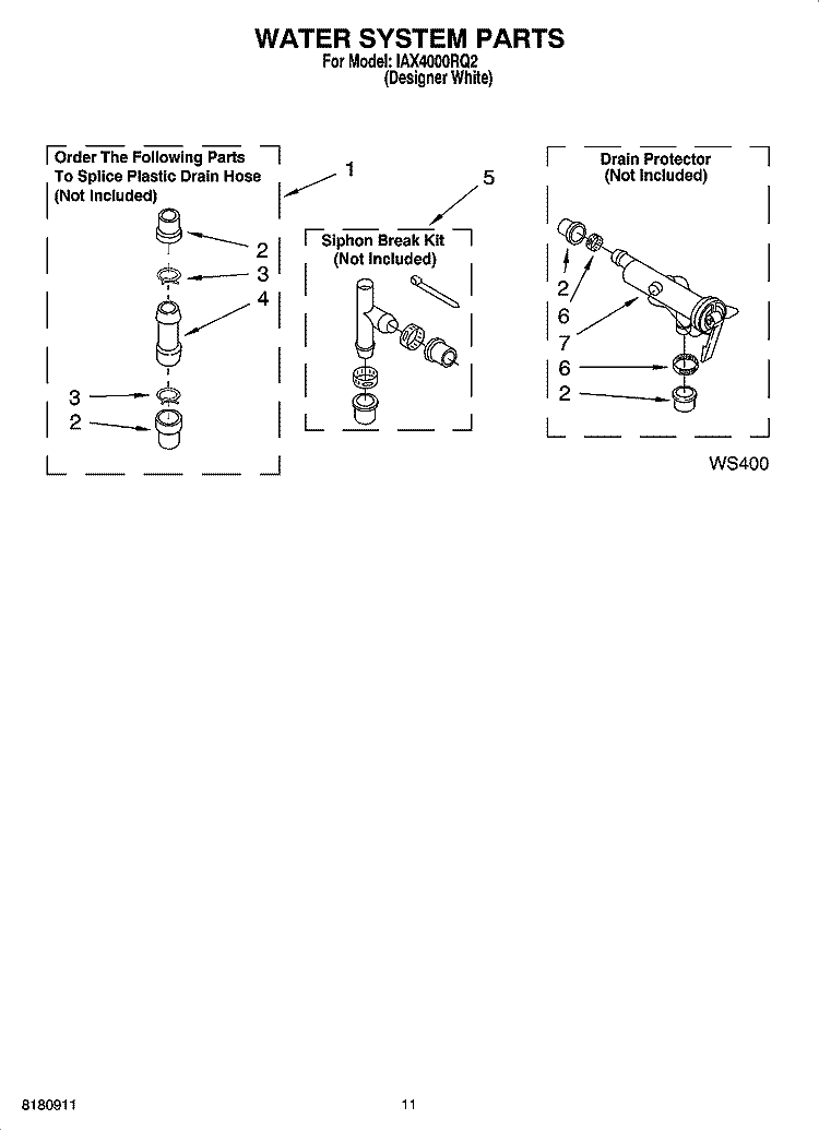 WATER SYSTEM PARTS Diagram and Parts List for  Inglis Washer