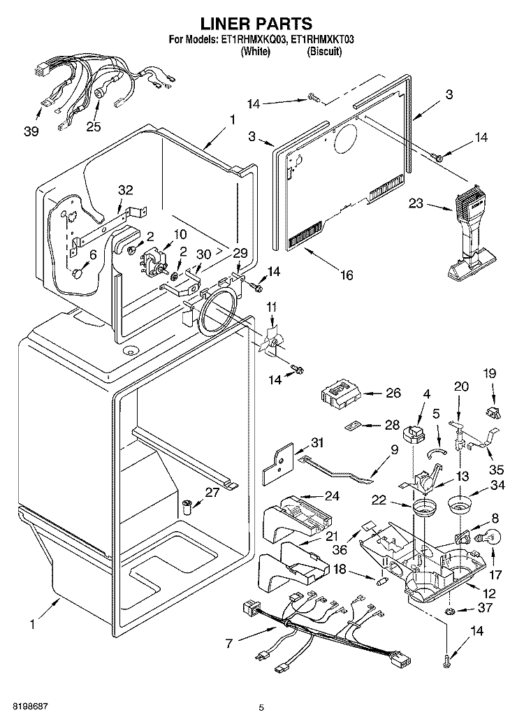 LINER PARTS Diagram and Parts List for ET1RHMXKQ03  Whirlpool Refrigerator