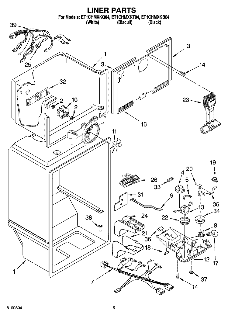 LINER PARTS Diagram and Parts List for ET1CHMXKB04  Whirlpool Refrigerator