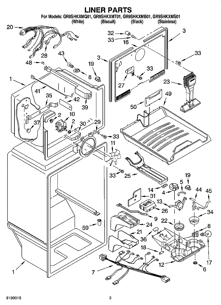 LINER PARTS Diagram and Parts List for GR9SHKXMS01  Whirlpool Refrigerator