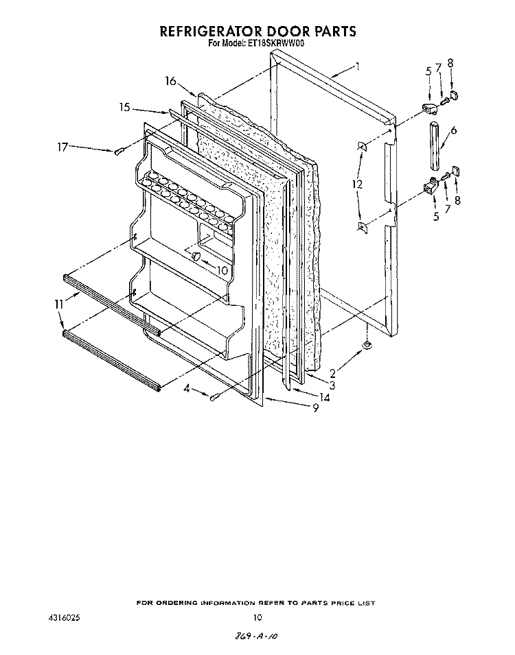 REFRIGERATOR DOOR , LIT/OPTIONAL Diagram and Parts List for ET18SKRWN00  Whirlpool Refrigerator