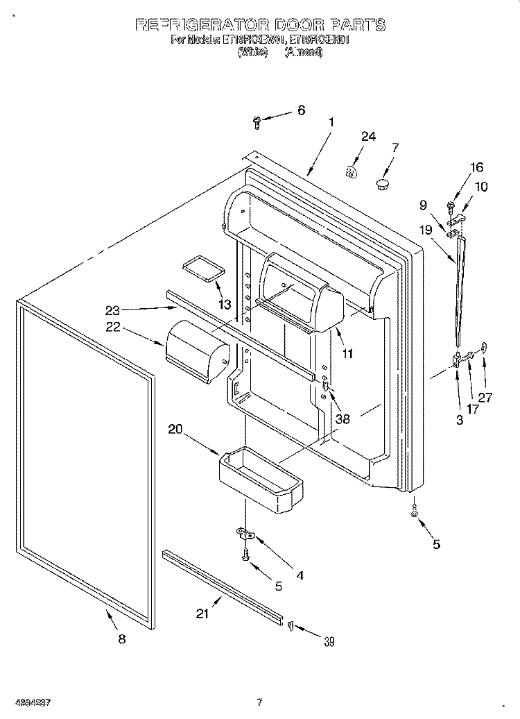 REFRIGERATOR DOOR Diagram and Parts List for ET19PKXEW01  Whirlpool Refrigerator