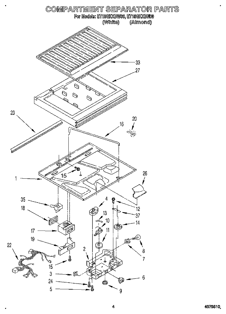 COMPARTMENT SEPARATOR Diagram and Parts List for ET18GKXBW00  Whirlpool Refrigerator