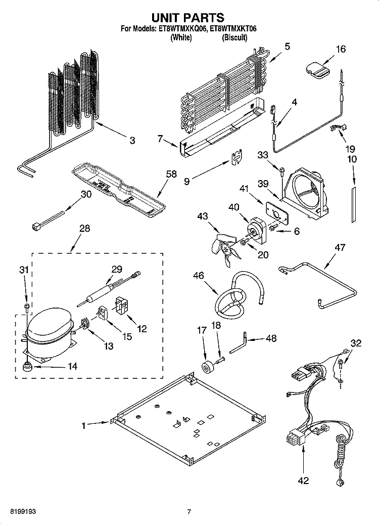 UNIT PARTS Diagram and Parts List for ET8WTMXKT06  Whirlpool Refrigerator