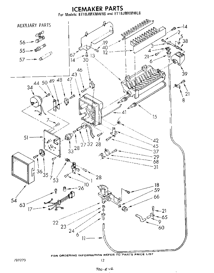 ICE MAKER , NOT ILLUSTRATED AND OPTIONAL Diagram and Parts List for ET18JMXMWR6  Whirlpool Refrigerator