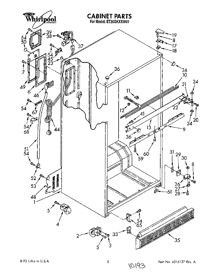 CABINET Diagram and Parts List for ET20GKXXW01  Whirlpool Refrigerator