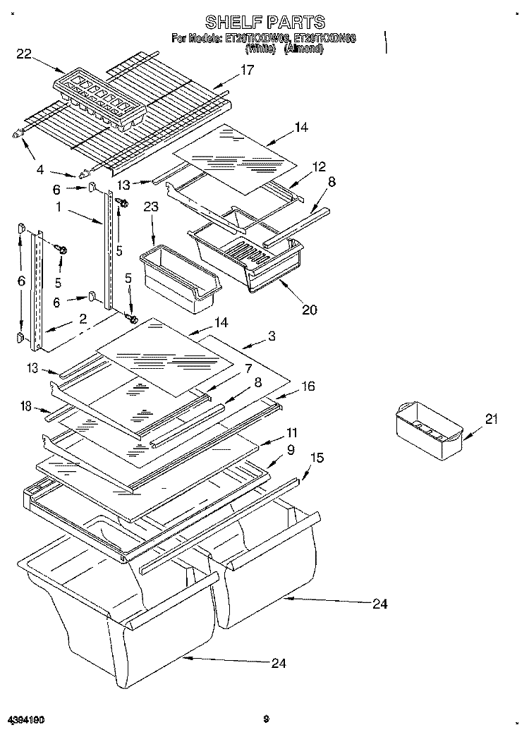 SHELF, LIT/OPTIONAL Diagram and Parts List for ET20TKXDW03  Whirlpool Refrigerator