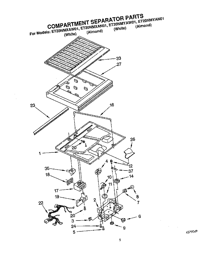 COMPARTMENT SEPARATOR Diagram and Parts List for ET20NMXAN01  Whirlpool Refrigerator