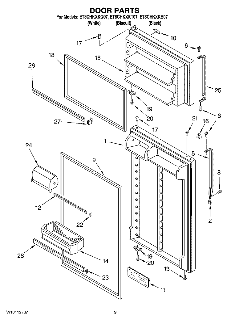 DOOR PARTS Diagram and Parts List for ET8CHKXKB07  Whirlpool Refrigerator