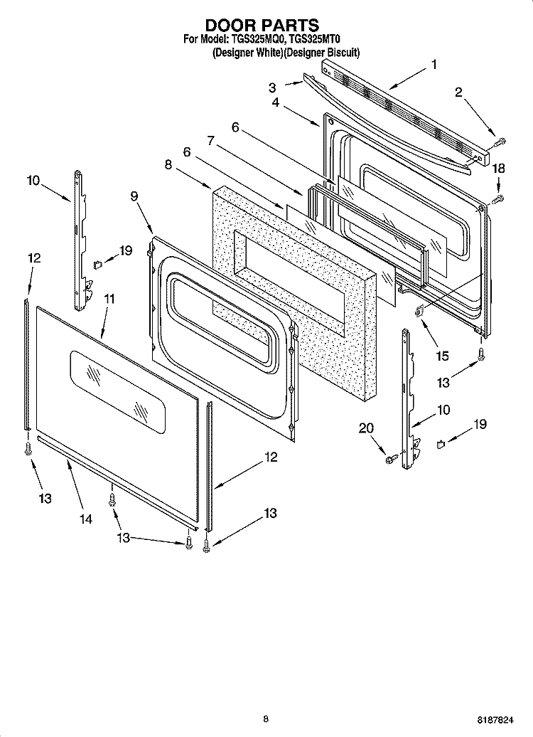 DOOR PARTS, MISCELLANEOUS PARTS Diagram and Parts List for TGS325MT0  Estate Range