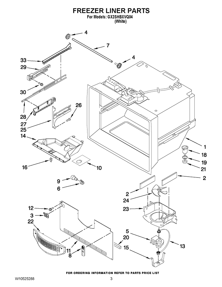 FREEZER LINER PARTS Diagram and Parts List for GX2SHBXVQ04  Whirlpool Refrigerator