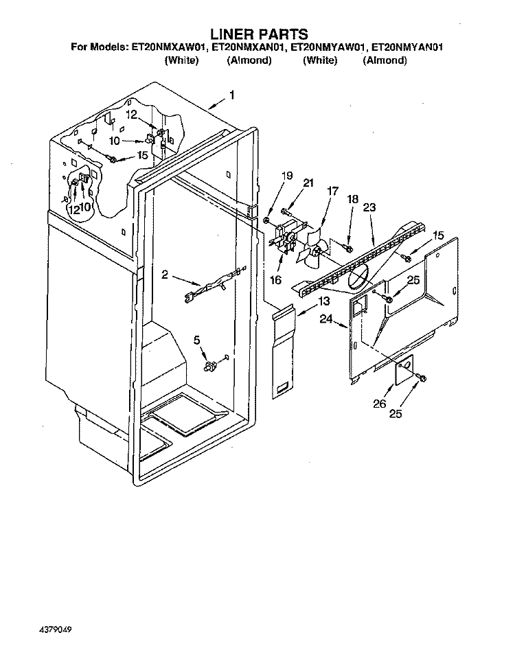 LINER Diagram and Parts List for ET20NMXAN01  Whirlpool Refrigerator