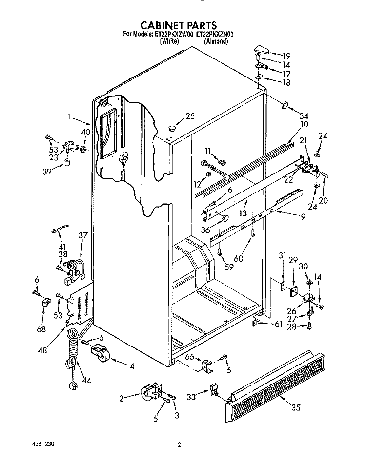 CABINET Diagram and Parts List for ET22PKXZN00  Whirlpool Refrigerator