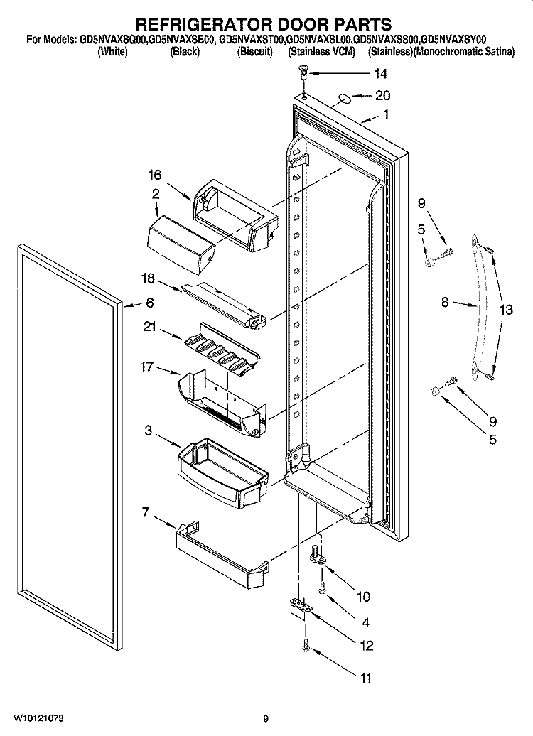 REFRIGERATOR DOOR PARTS Diagram and Parts List for GD5NVAXSL00  Whirlpool Refrigerator