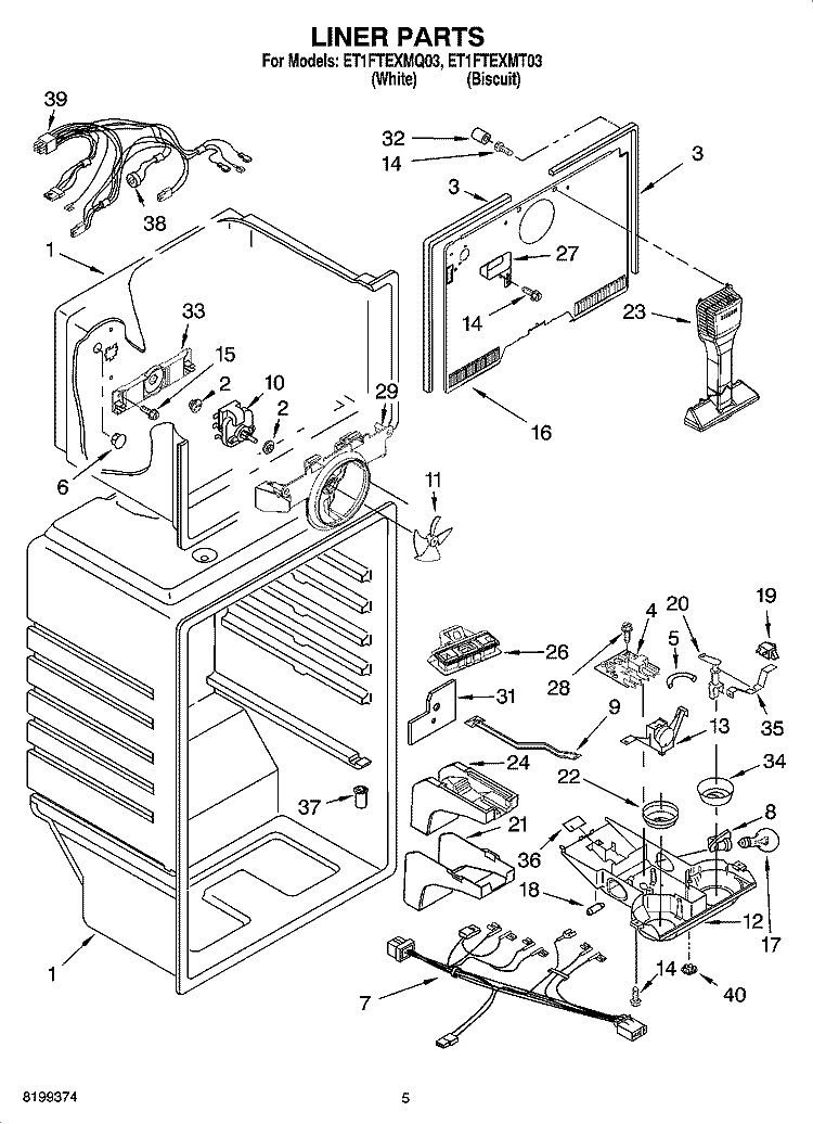 LINER PARTS Diagram and Parts List for ET1FTEXMT03  Whirlpool Refrigerator