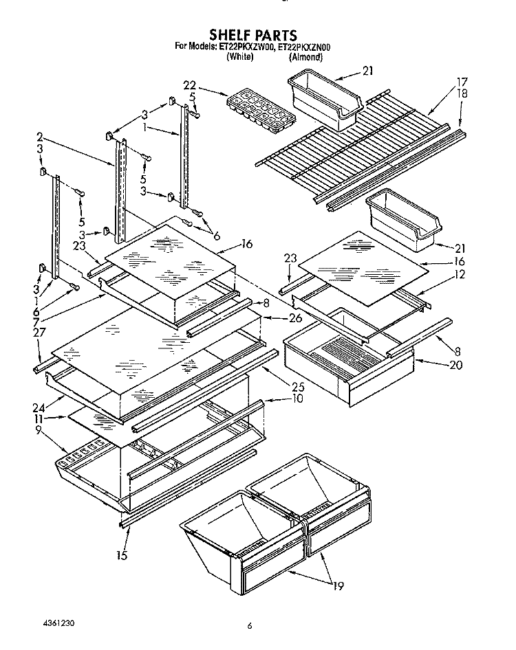 SHELF, LIT/OPTIONAL Diagram and Parts List for ET22PKXZN00  Whirlpool Refrigerator