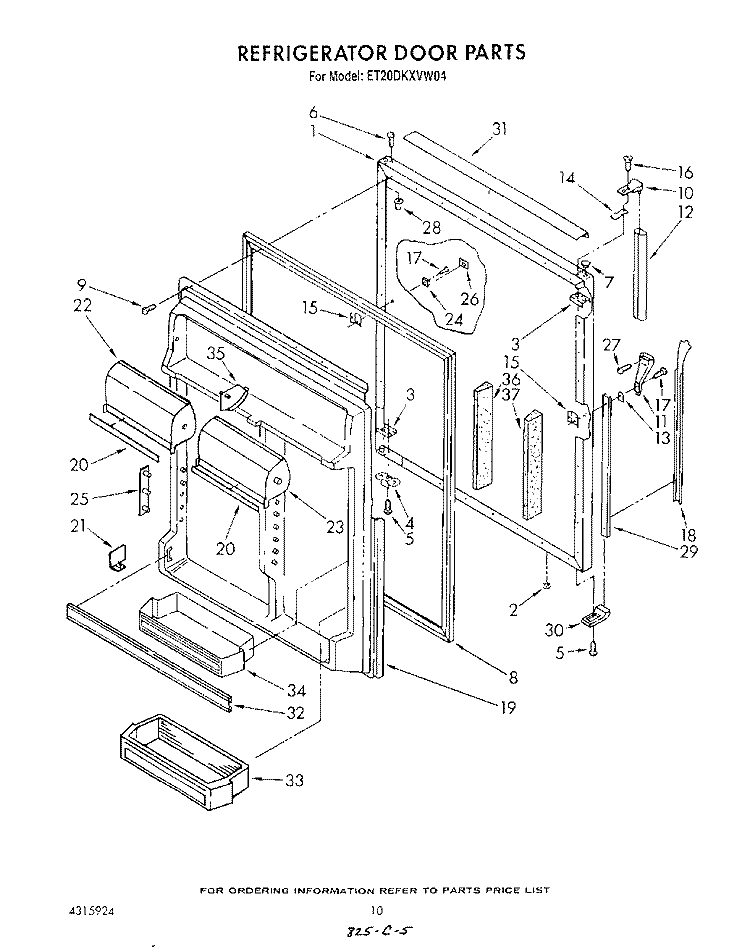 REFRIGERATOR DOOR Diagram and Parts List for ET20DKXVM04  Whirlpool Refrigerator